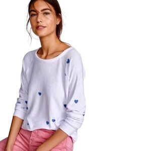 Chaser White Tiny Heart Long Sleeve Scoop Neck Top